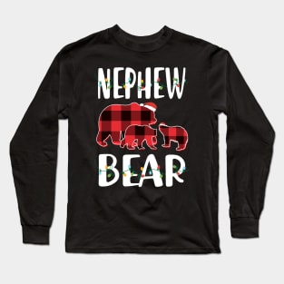 Nephew Bear Red Plaid Christmas Pajama Matching Family Gift Long Sleeve T-Shirt